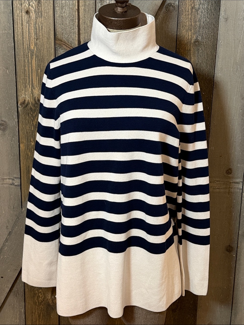 COS Navy Cream Stripe Turtleneck Sweater XS Oversized Cotton Minimalist Nautical